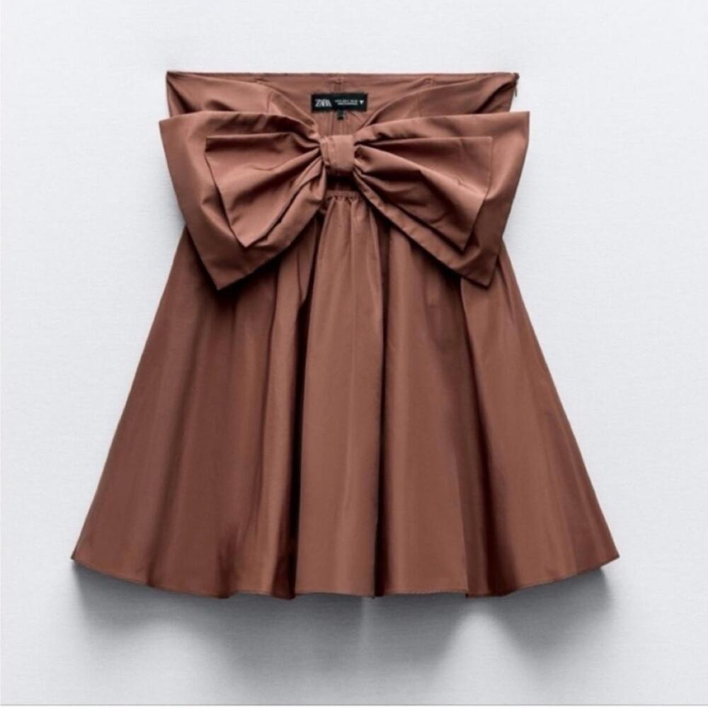 Zara Taffeta Strapless Bow Front Mini Dress